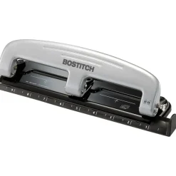 Bostitch EZ Squeeze Three-Hole Punch, 12 Sheet Capacity, Black/Silver