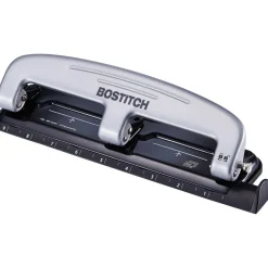 Bostitch EZ Squeeze Three-Hole Punch, 12 Sheet Capacity, Black/Silver