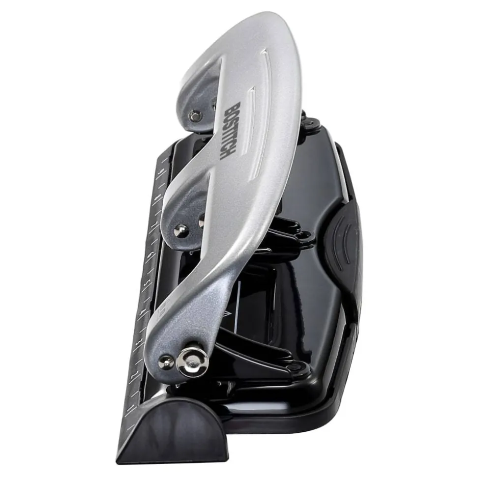 Bostitch EZ Squeeze Three-Hole Punch, 12 Sheet Capacity, Black/Silver
