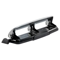Bostitch EZ Squeeze Three-Hole Punch, 12 Sheet Capacity, Black/Silver