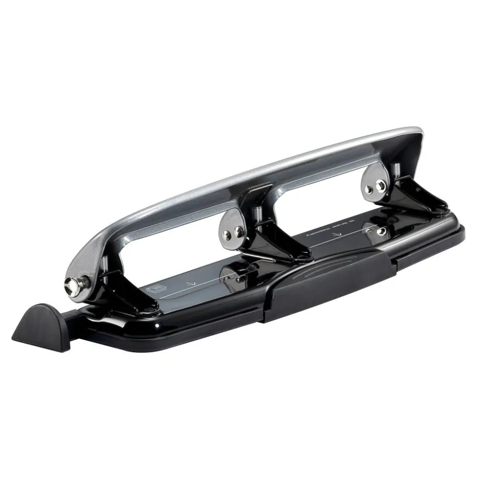 Bostitch EZ Squeeze Three-Hole Punch, 12 Sheet Capacity, Black/Silver