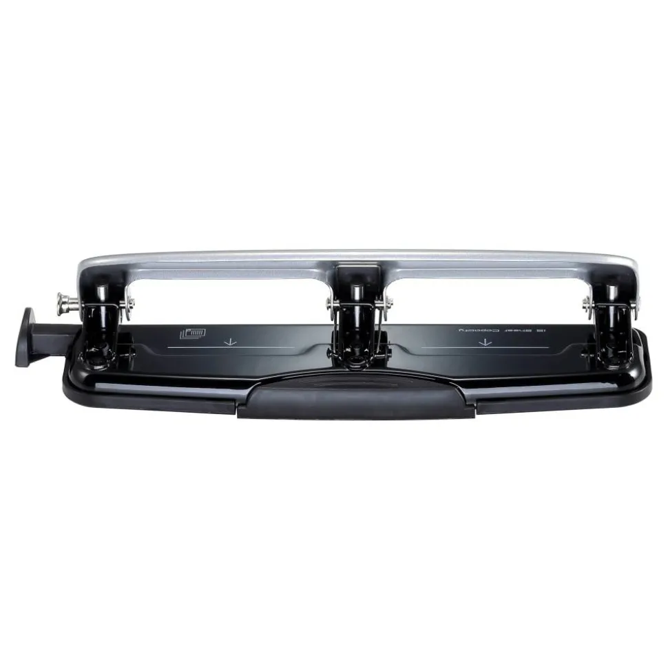 Bostitch EZ Squeeze Three-Hole Punch, 12 Sheet Capacity, Black/Silver