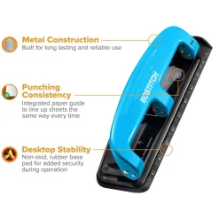 Bostitch EZ Squeeze Three-Hole Punch, 12 Sheet Capacity, Blue
