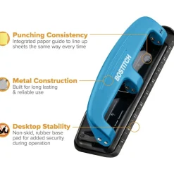 Bostitch EZ Squeeze Three-Hole Punch, 12 Sheet Capacity, Blue