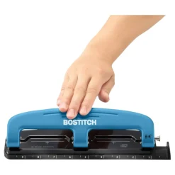 Bostitch EZ Squeeze Three-Hole Punch, 12 Sheet Capacity, Blue