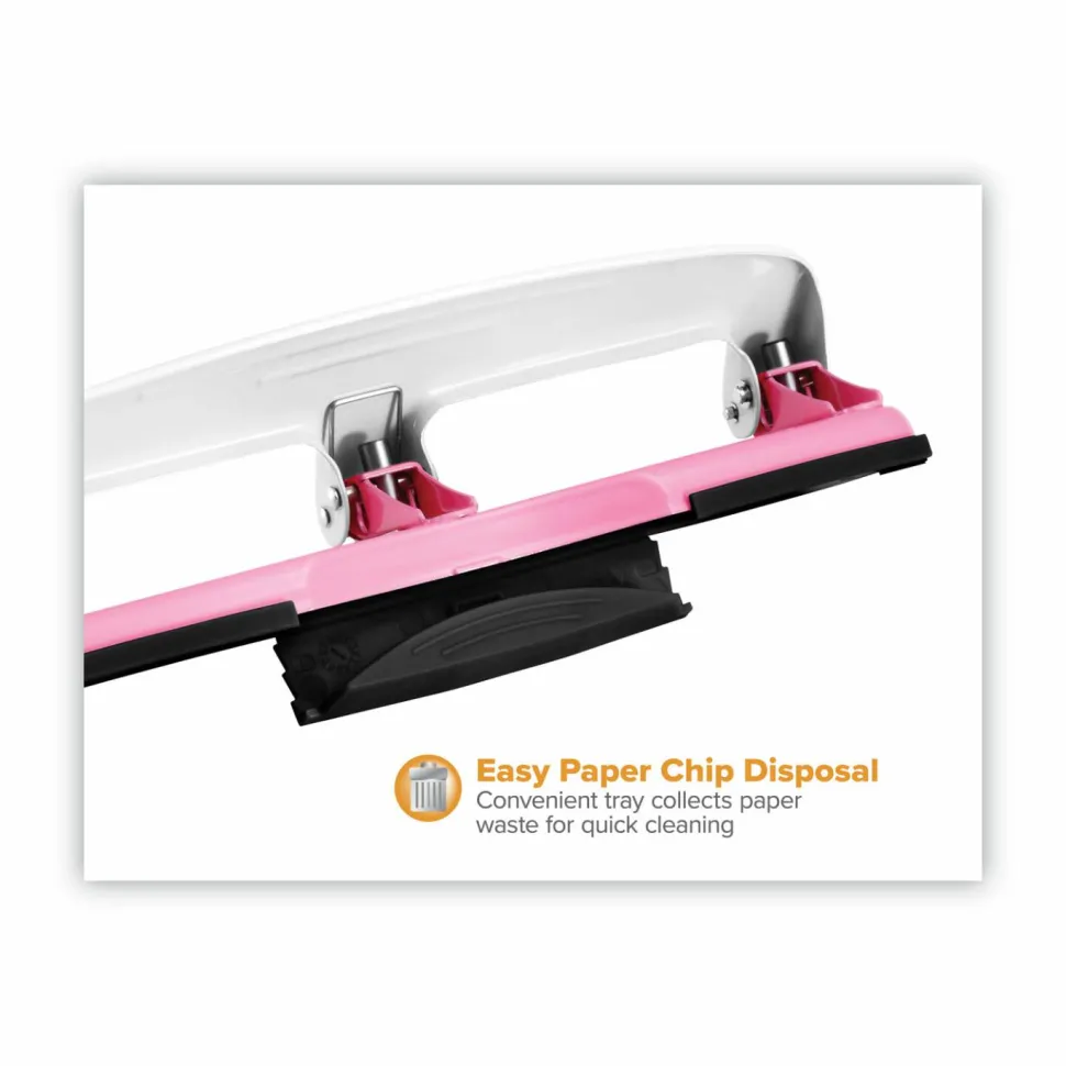 Bostitch EZ Squeeze Three-Hole Punch, InCourage, 12 Sheet Capacity, Pink/White