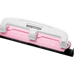 Bostitch EZ Squeeze Three-Hole Punch, InCourage, 12 Sheet Capacity, Pink/White