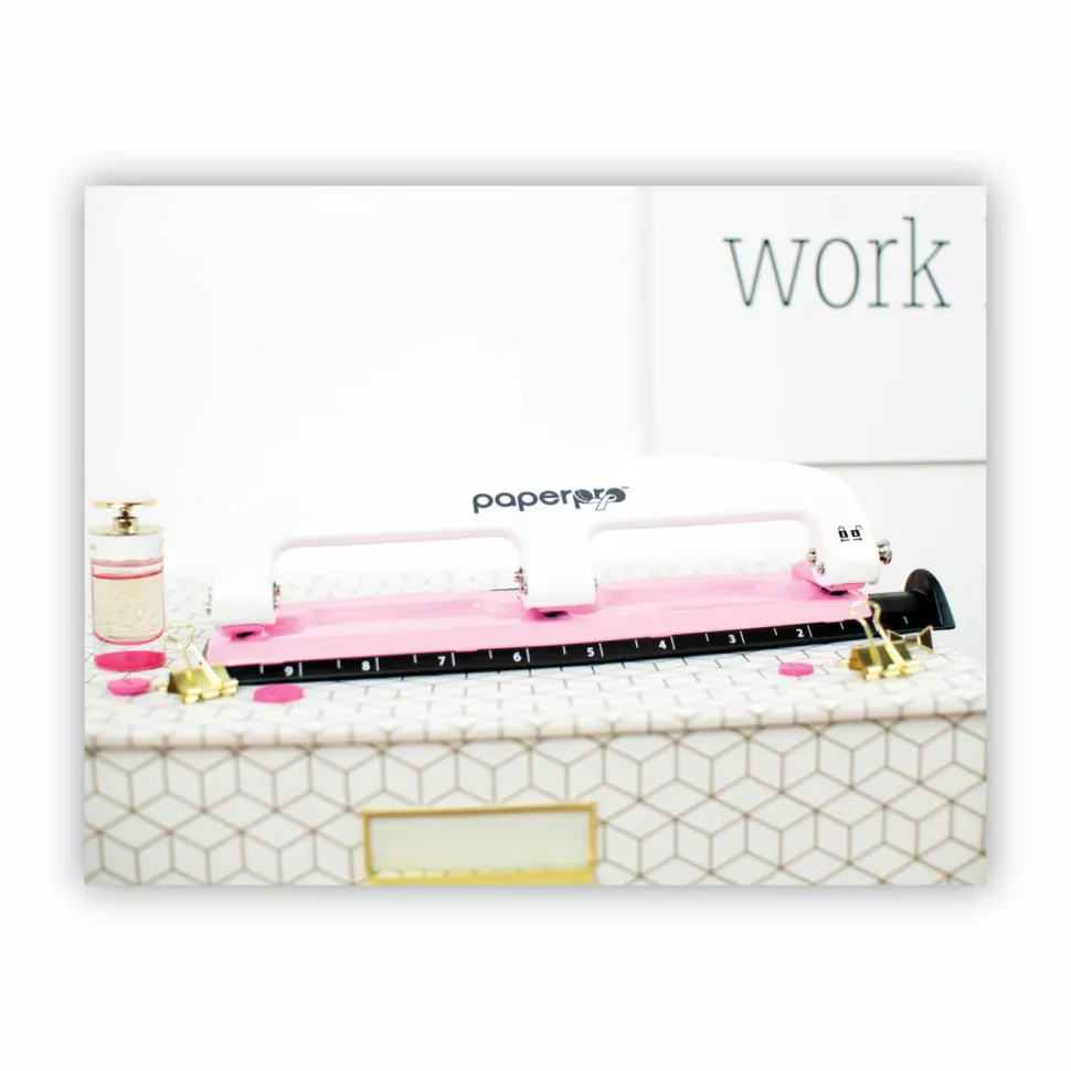 Bostitch EZ Squeeze Three-Hole Punch, InCourage, 12 Sheet Capacity, Pink/White
