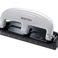 Bostitch EZ Squeeze Three-Hole Punch, 20 Sheet Capacity, Black/Silver