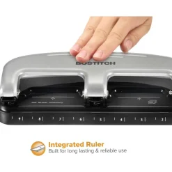 Bostitch EZ Squeeze Three-Hole Punch, 20 Sheet Capacity, Black/Silver