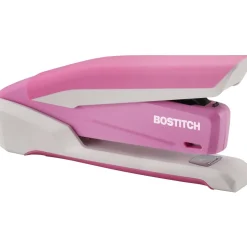 Bostitch InCourage Spring-Powered Desktop Stapler With Antimicrobial Protection, 20 Sheets Capacity, Pink/White