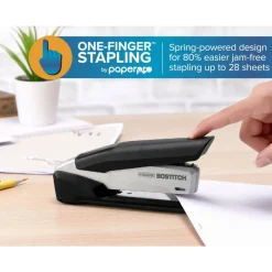 Bostitch inPOWER+28 Executive One-Finger 3-in-1 Eco-Friendly Desktop Stapler, 28-Sheet Capacity, Black/Silver