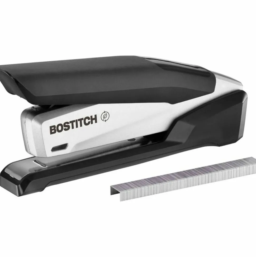 Bostitch inPOWER+28 Executive One-Finger 3-in-1 Eco-Friendly Desktop Stapler, 28-Sheet Capacity, Black/Silver