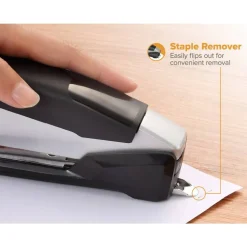 Bostitch inPOWER+28 Executive One-Finger 3-in-1 Eco-Friendly Desktop Stapler, 28-Sheet Capacity, Black/Silver