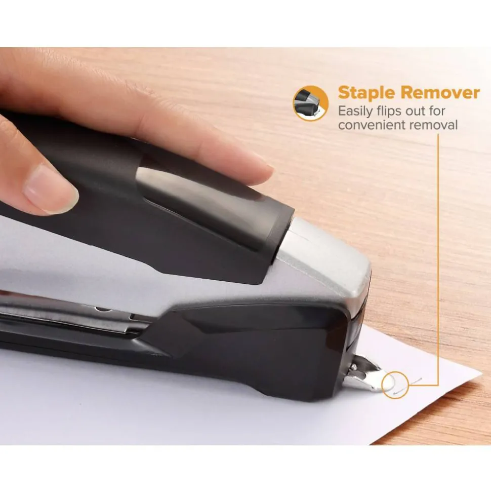 Bostitch inPOWER+28 Executive One-Finger 3-in-1 Eco-Friendly Desktop Stapler, 28-Sheet Capacity, Black/Silver