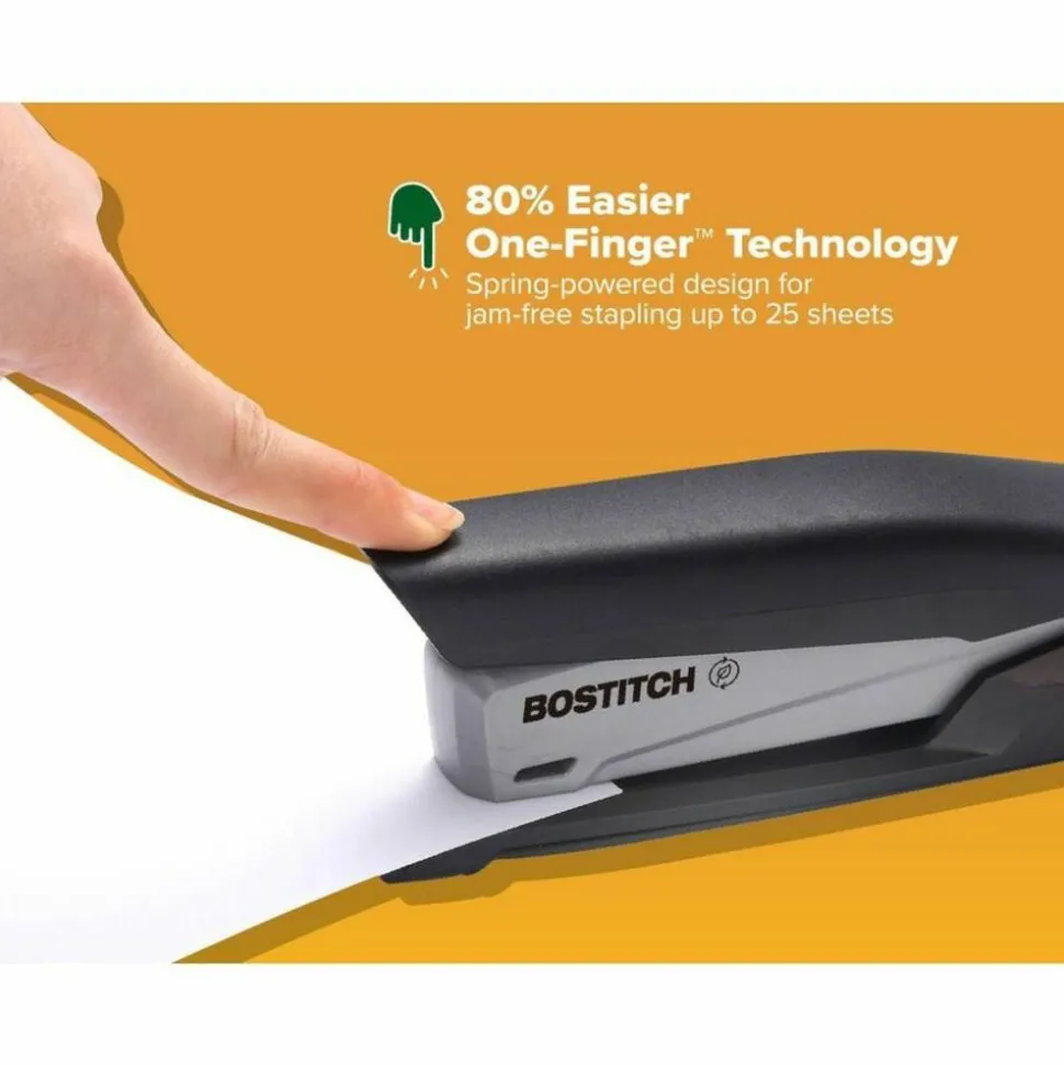 Bostitch InPower One-Finger Eco-Friendly Desktop Stapler, 25-Sheet Capacity, Black/Gray