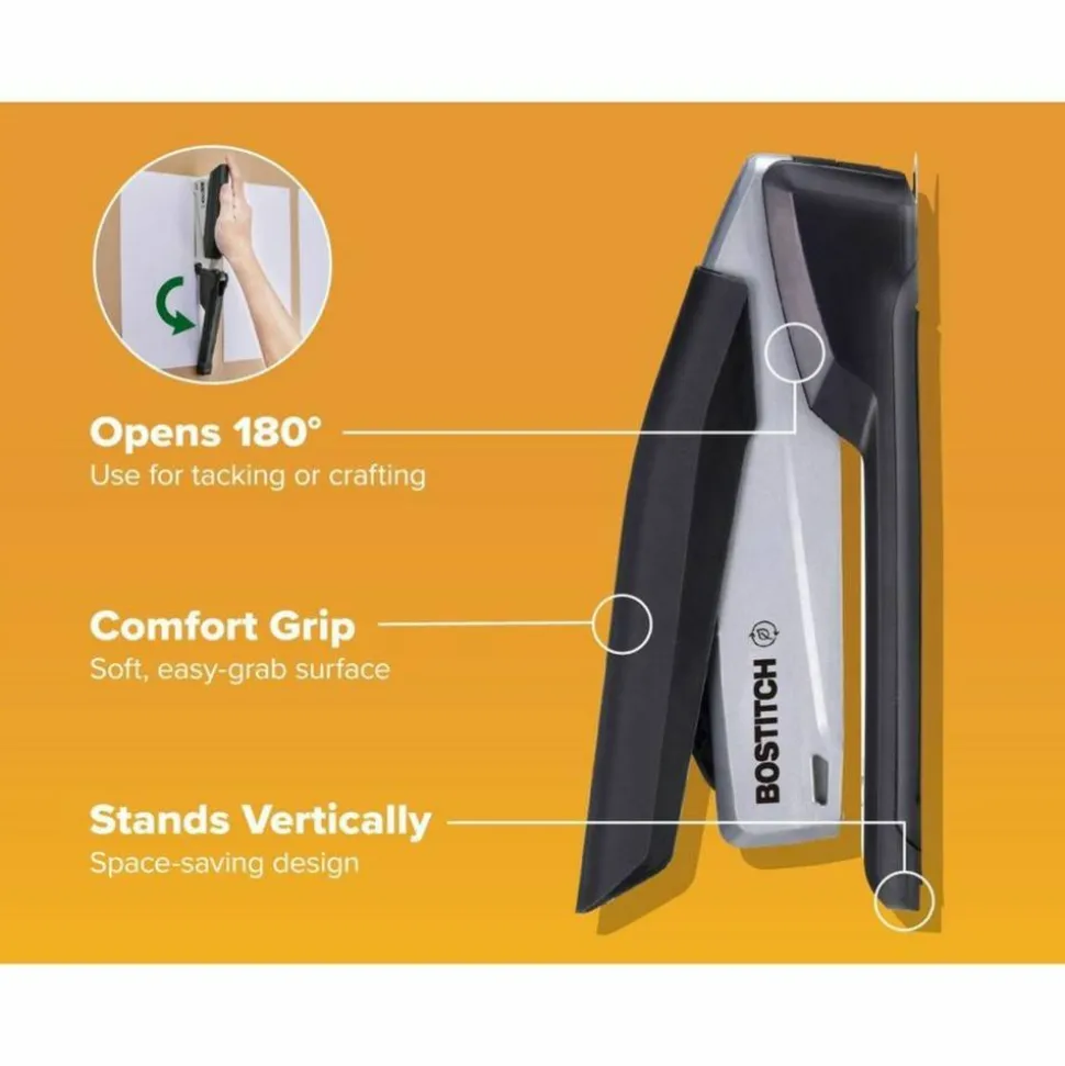 Bostitch InPower One-Finger Eco-Friendly Desktop Stapler, 25-Sheet Capacity, Black/Gray