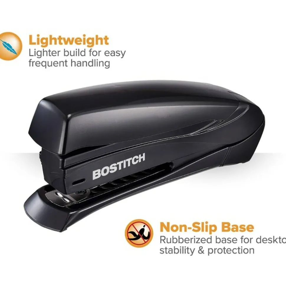 Bostitch Inspire Spring-Powered Desktop Stapler, 20 Sheets Capacity, Black