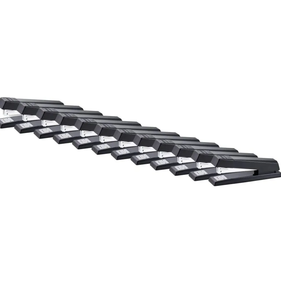 Bostitch No-Jam Premium Desktop Stapler, Full-Strip, Black, Includes 1,250 Staples, Set Of 12 Staplers