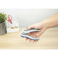 Bostitch Office EZ Squeeze One-Hole Punch, 10-Sheet Capacity, Lightweight, Gray/Blue
