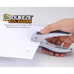 Bostitch Office EZ Squeeze One-Hole Punch, 10-Sheet Capacity, Lightweight, Gray/Blue