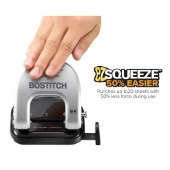 Bostitch 20-Sheet EZ Squeeze Two-Hole Punch, 9/32" Holes, Black/Silver