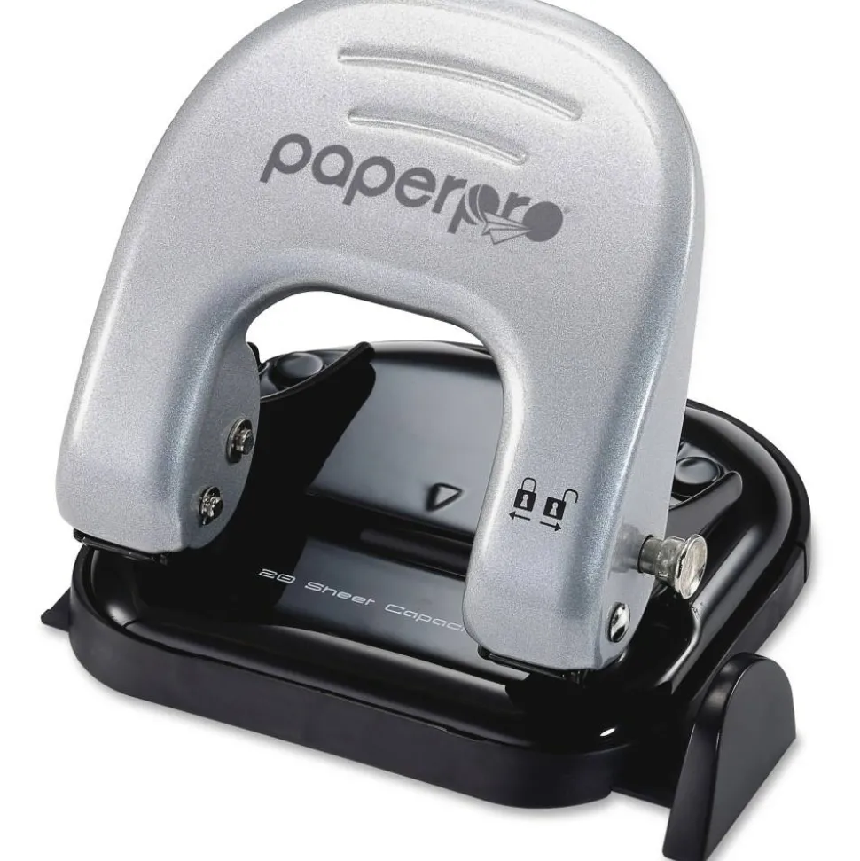 Bostitch 20-Sheet EZ Squeeze Two-Hole Punch, 9/32" Holes, Black/Silver