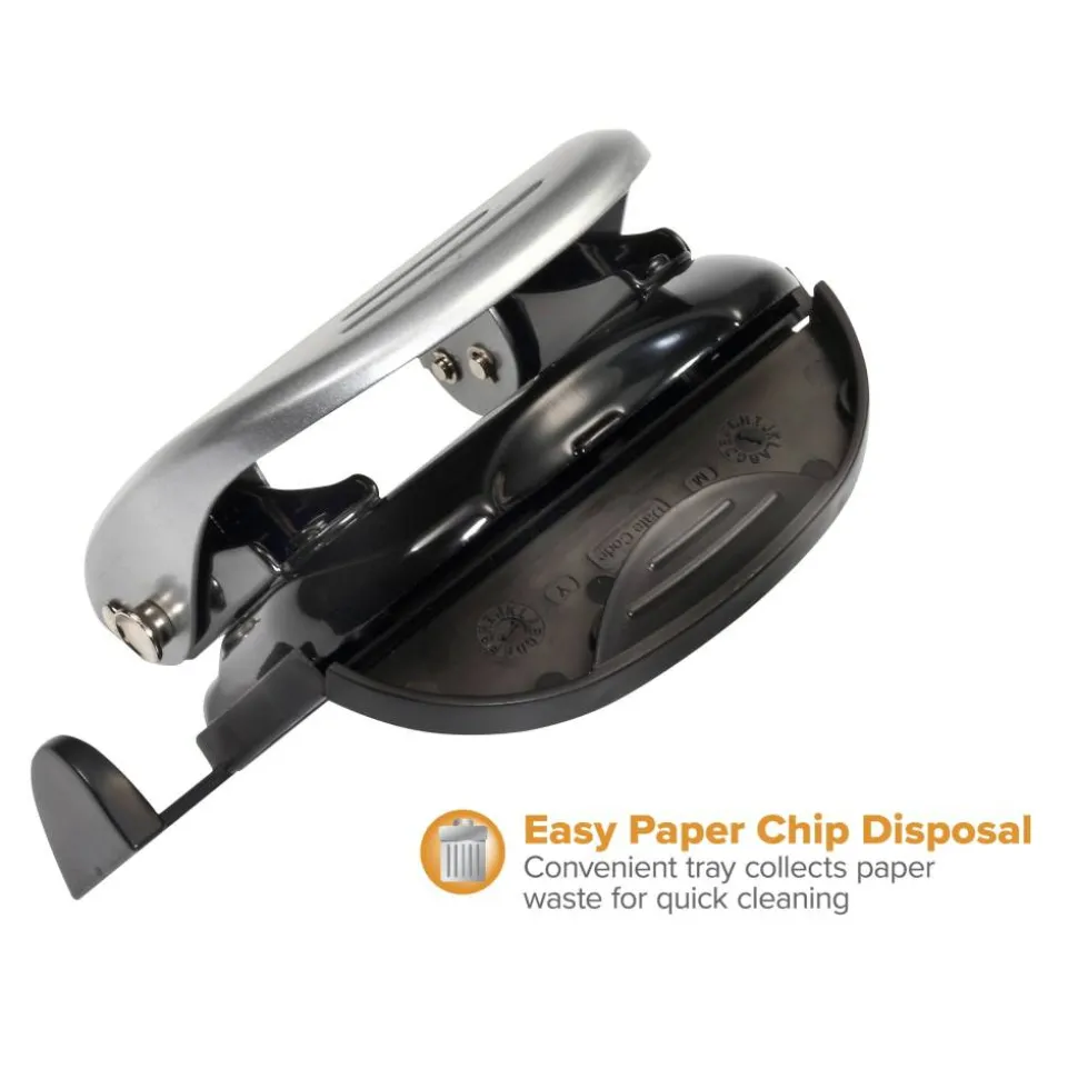 Bostitch 20-Sheet EZ Squeeze Two-Hole Punch, 9/32" Holes, Black/Silver