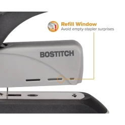 Bostitch Spring Powered Heavy Duty Stapler, 60 Sheet Capacity, Black/Silver