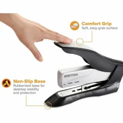 Bostitch Spring-Powered Premium Heavy Duty Stapler, 100 Sheet Capcity, Black/Silver