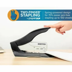 Bostitch Spring-Powered Premium Heavy Duty Stapler, 100 Sheet Capcity, Black/Silver