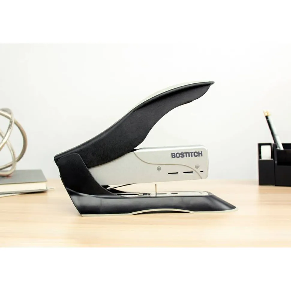 Bostitch Spring-Powered Premium Heavy Duty Stapler, 100 Sheet Capcity, Black/Silver