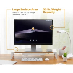 Bostitch Wooden Monitor Stand with Wireless Charging Pad, 9.8" x 26.77" x 4.13", White