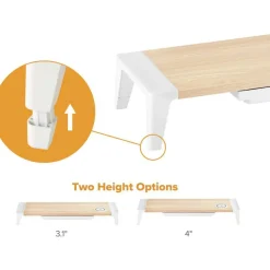 Bostitch Wooden Monitor Stand with Wireless Charging Pad, 9.8
