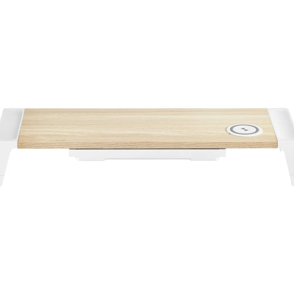 Bostitch Wooden Monitor Stand with Wireless Charging Pad, 9.8" x 26.77" x 4.13", White