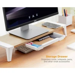 Bostitch Wooden Monitor Stand with Wireless Charging Pad, 9.8
