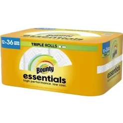 Bounty Paper Towels Essentials 2-Ply Select-A-Size Triple Rolls, 12 Rolls Total/162 Sheets Per Roll, White