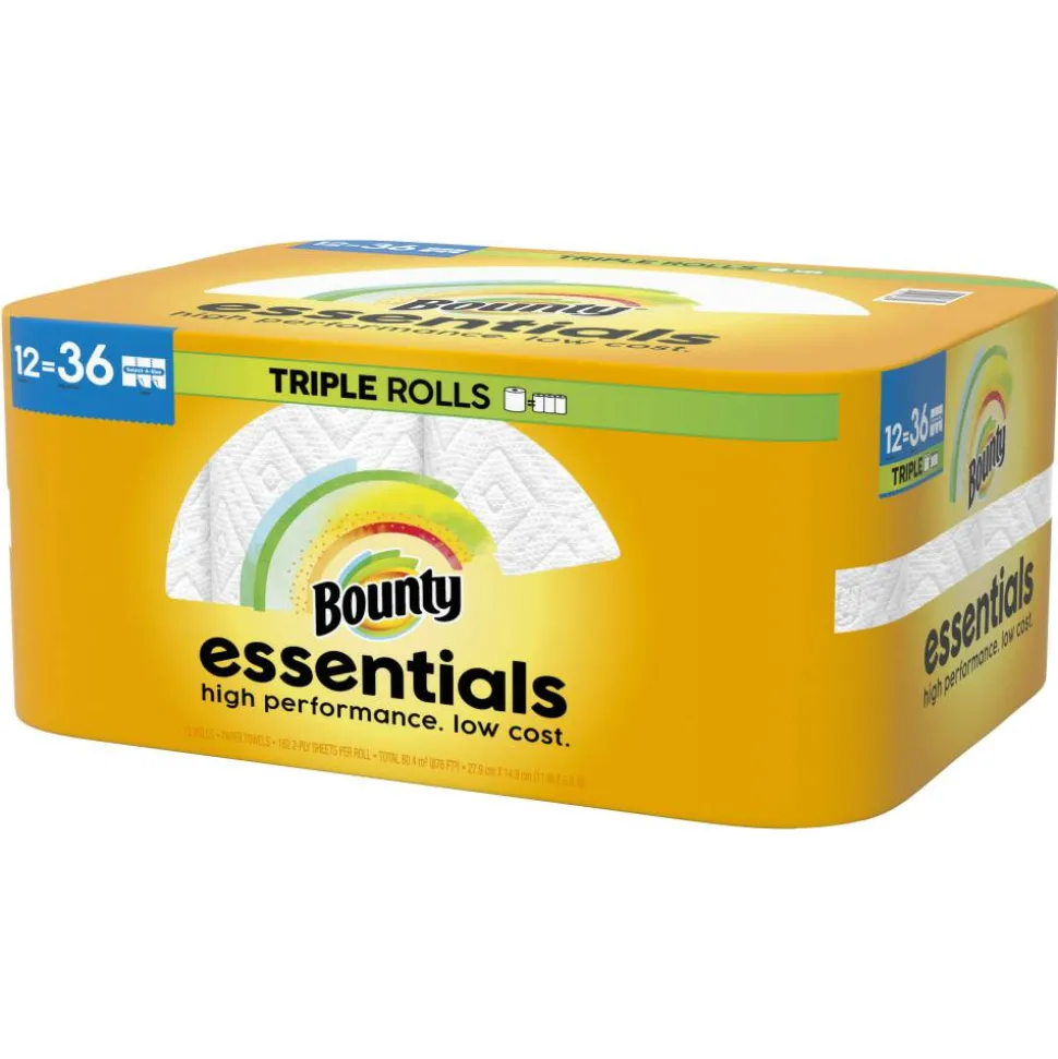 Bounty Paper Towels Essentials 2-Ply Select-A-Size Triple Rolls, 12 Rolls Total/162 Sheets Per Roll, White