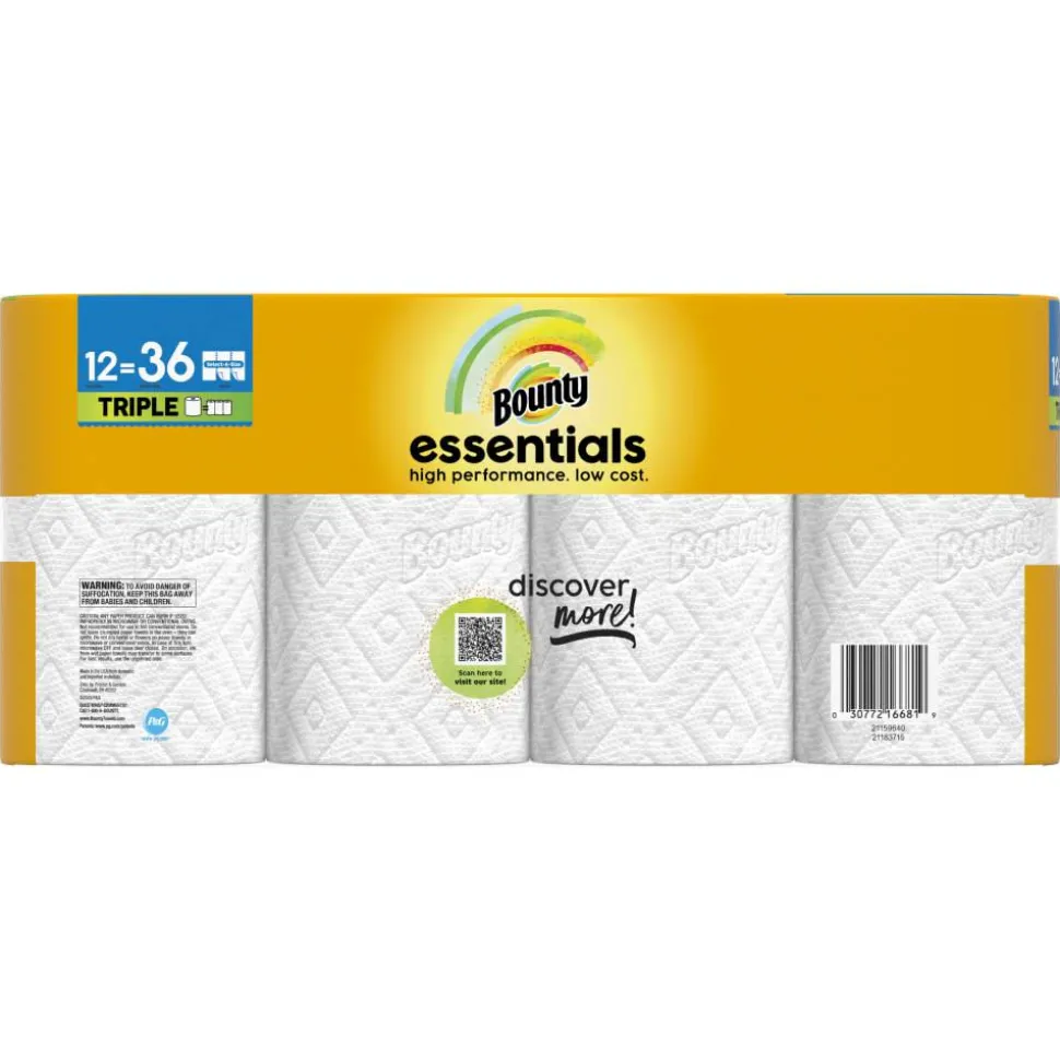 Bounty Paper Towels Essentials 2-Ply Select-A-Size Triple Rolls, 12 Rolls Total/162 Sheets Per Roll, White
