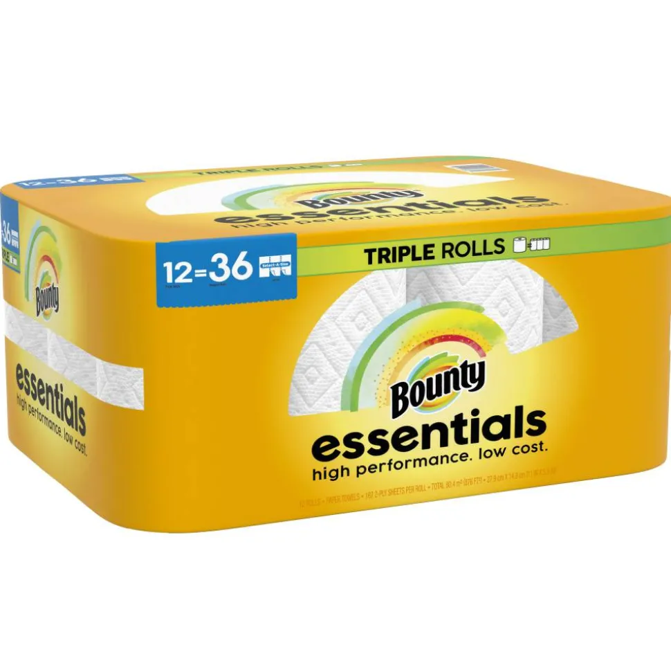 Bounty Paper Towels Essentials 2-Ply Select-A-Size Triple Rolls, 12 Rolls Total/162 Sheets Per Roll, White