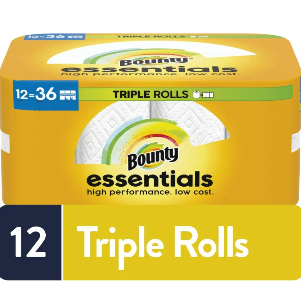 Bounty Paper Towels Essentials 2-Ply Select-A-Size Triple Rolls, 12 Rolls Total/162 Sheets Per Roll, White