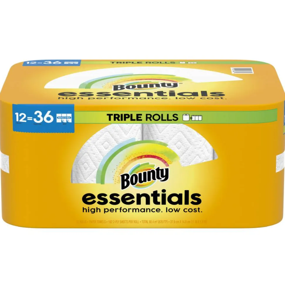 Bounty Paper Towels Essentials 2-Ply Select-A-Size Triple Rolls, 12 Rolls Total/162 Sheets Per Roll, White