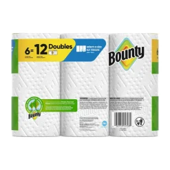 Bounty 2-Ply Paper Towels Select-A-Size Double Rolls, 6 Rolls Total/82 Sheets Per Roll, White