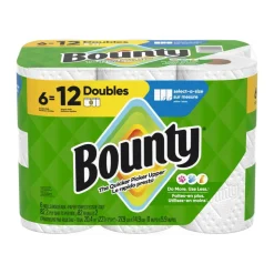 Bounty 2-Ply Paper Towels Select-A-Size Double Rolls, 6 Rolls Total/82 Sheets Per Roll, White