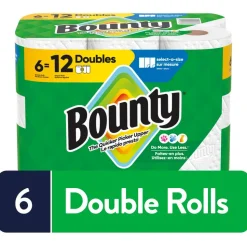 Bounty 2-Ply Paper Towels Select-A-Size Double Rolls, 6 Rolls Total/82 Sheets Per Roll, White