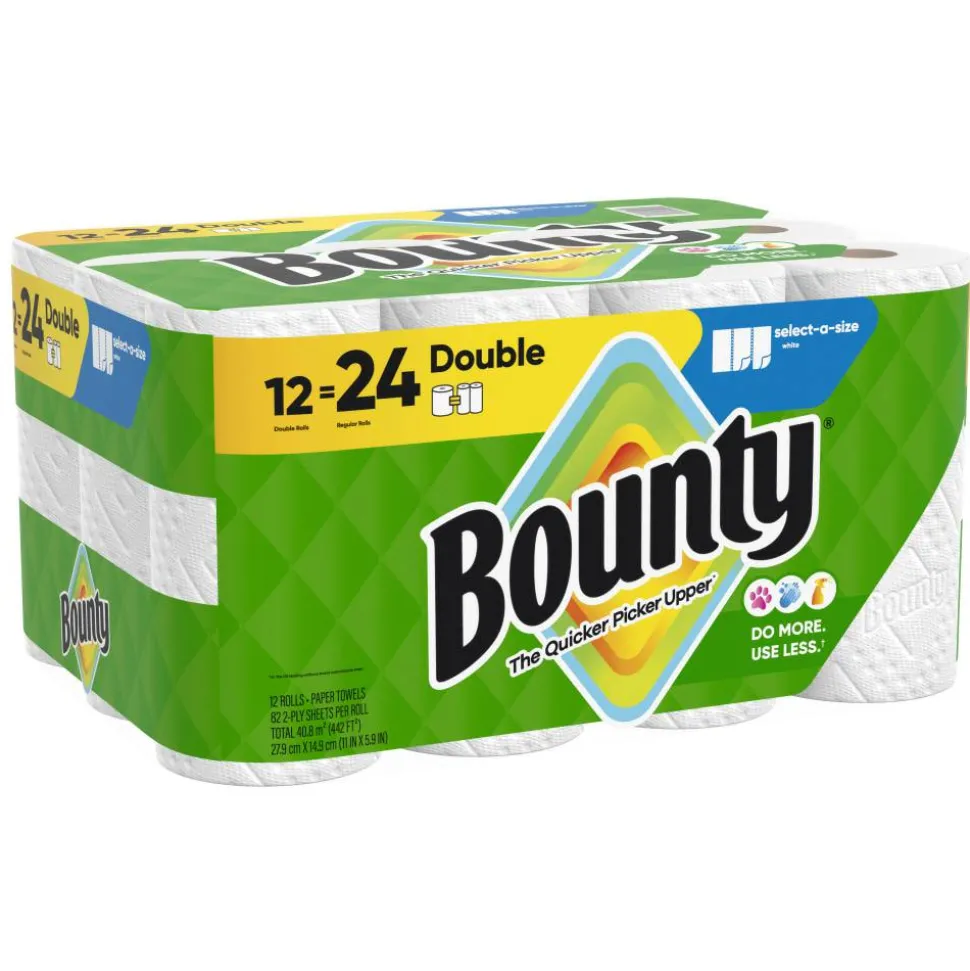Bounty Select-a-Size Kitchen Roll Paper Towels, 2-Ply, 5.9 x 11, White, 82 Sheets/Double Roll, 12 Rolls/Carton