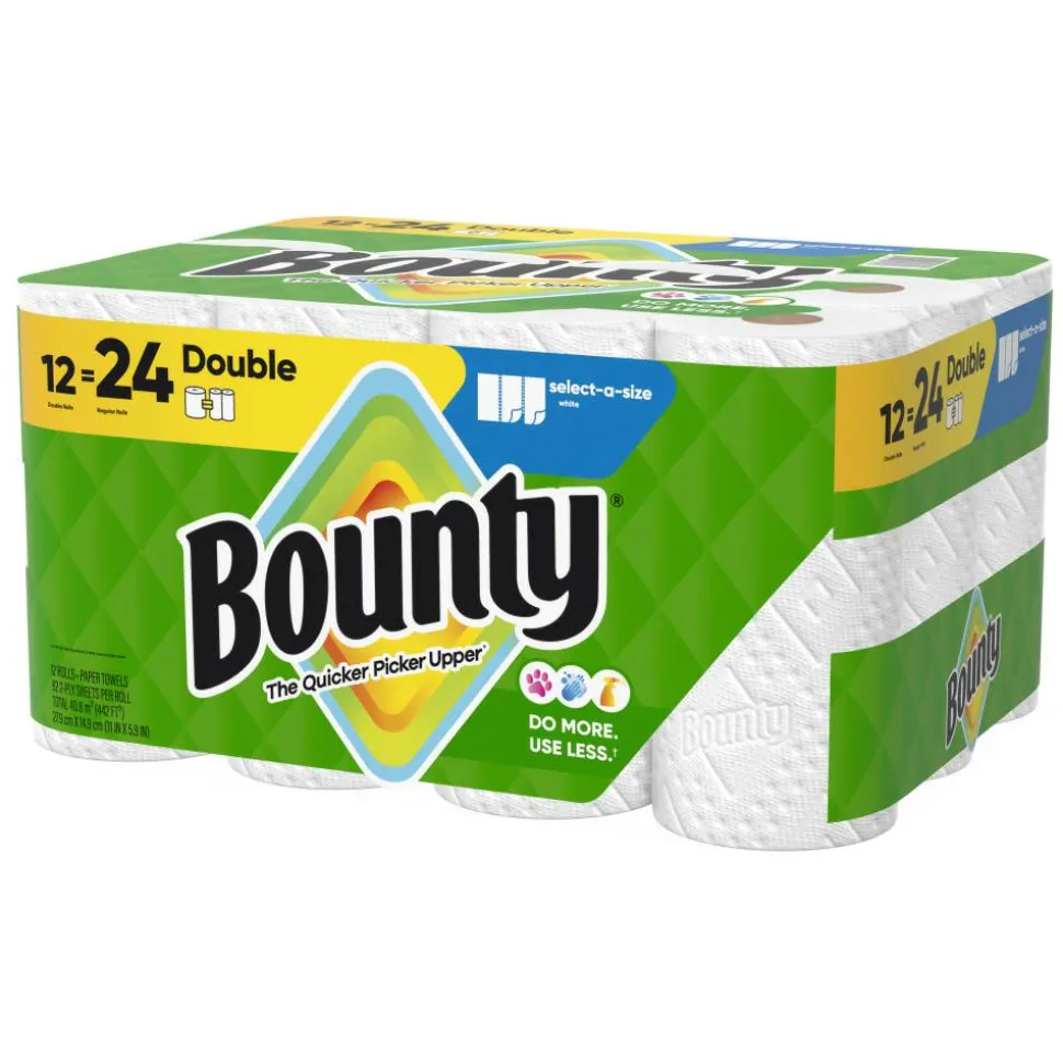 Bounty Select-a-Size Kitchen Roll Paper Towels, 2-Ply, 5.9 x 11, White, 82 Sheets/Double Roll, 12 Rolls/Carton