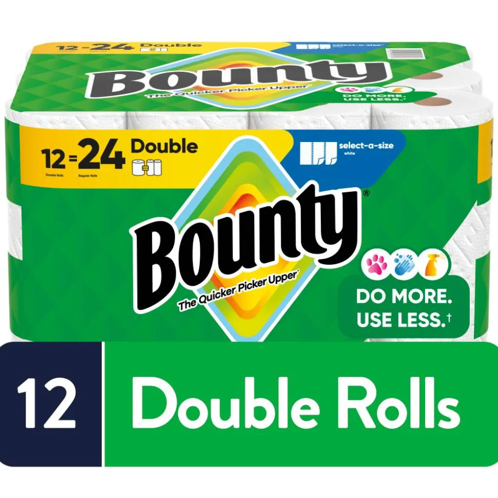Bounty Select-a-Size Kitchen Roll Paper Towels, 2-Ply, 5.9 x 11, White, 82 Sheets/Double Roll, 12 Rolls/Carton
