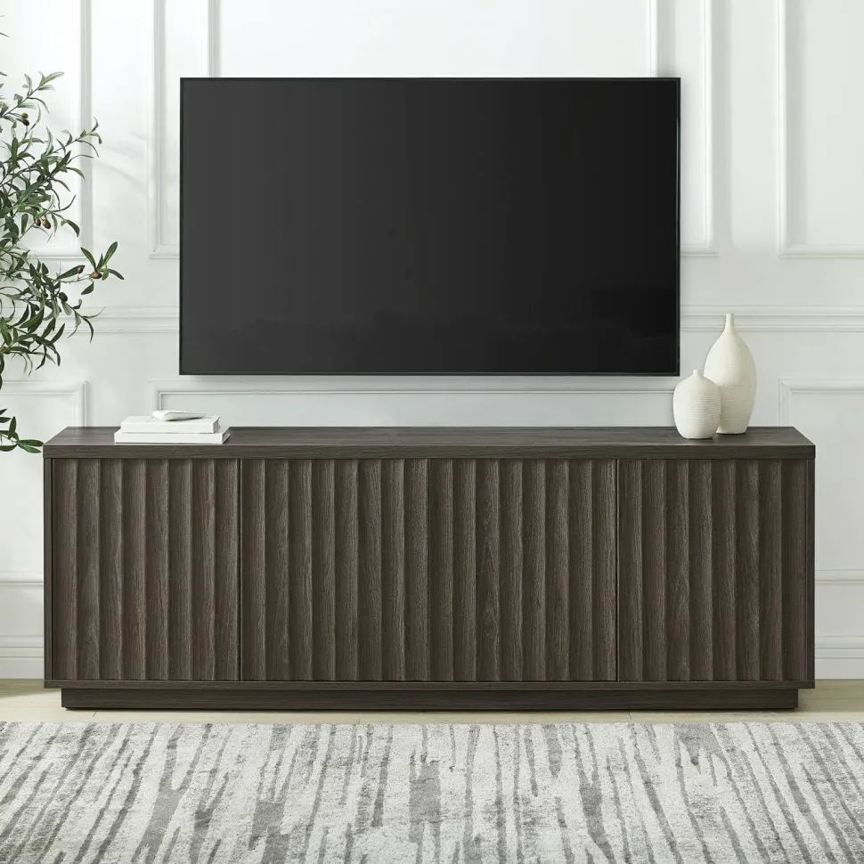 Bourne Rectangular Fluted TV Stand for TV's up to 75" in Brown Oak