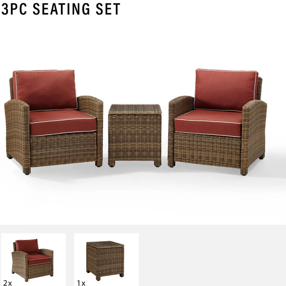 Bradenton 3Pc Outdoor Wicker Armchair Set
